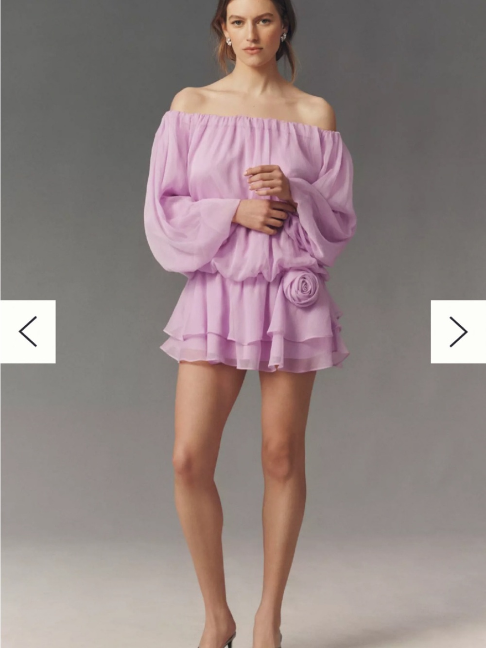 BHLDN Lilac Off-Shoulder Chiffon Mini Dress